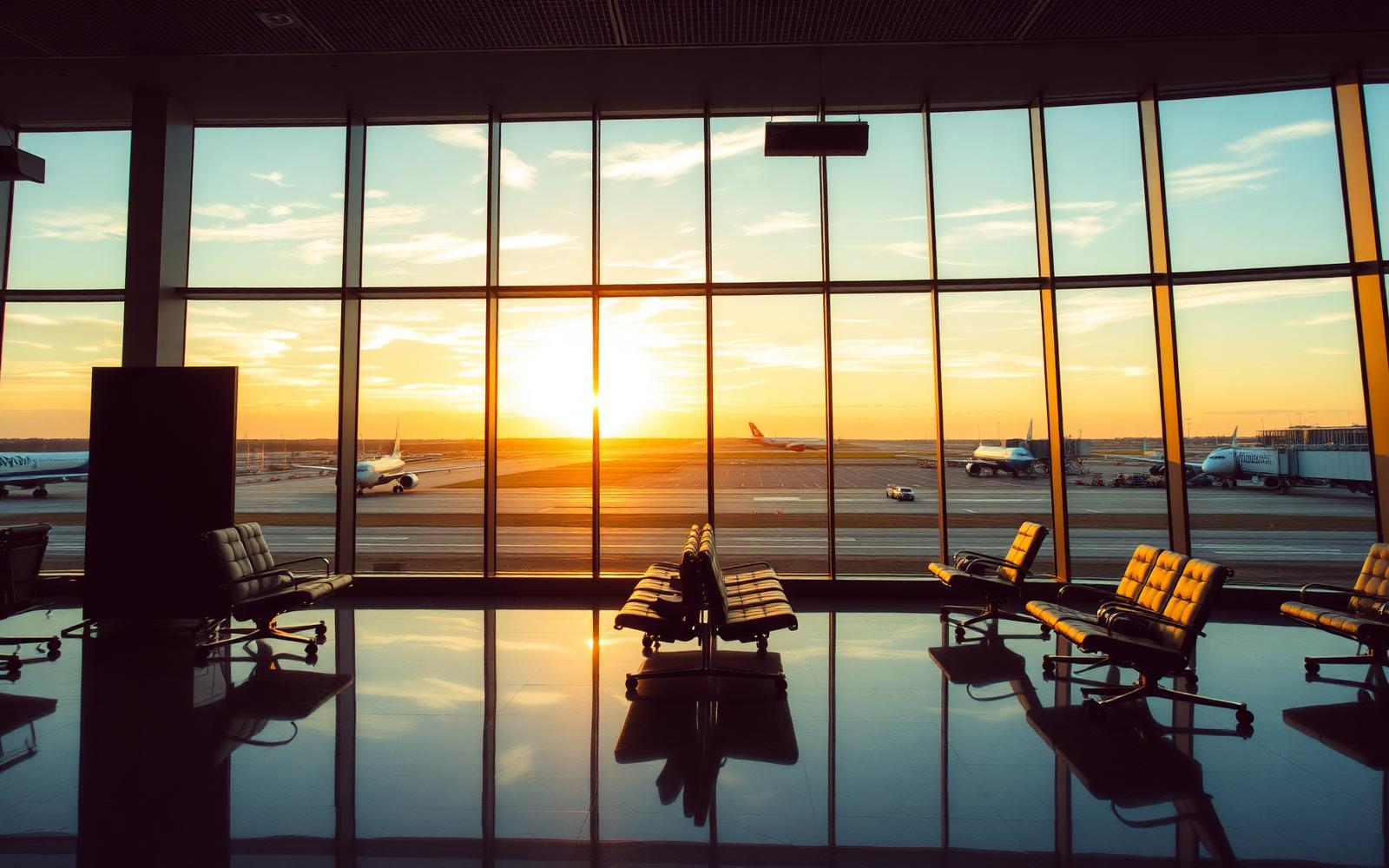 Airport lounge at sunset